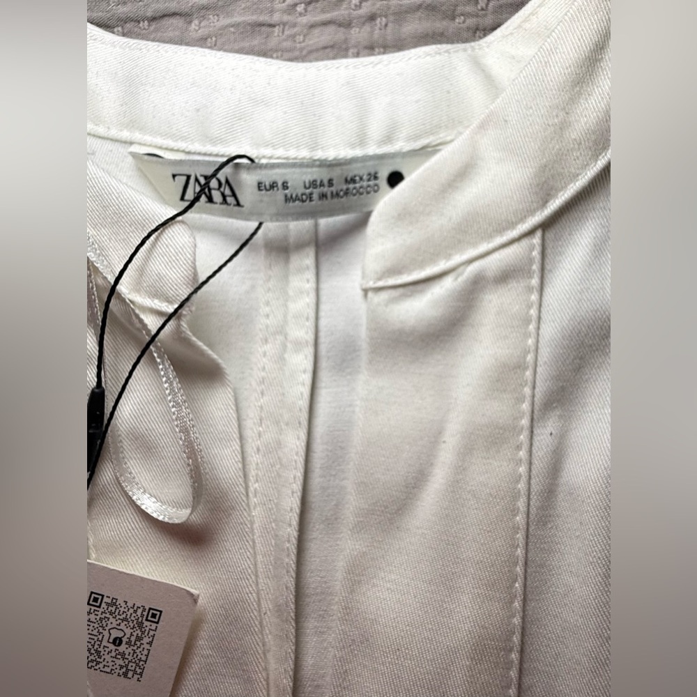 ZARA White Belted Mini Dress Pleated Short Sleeve Size S - Picture 10 of 15